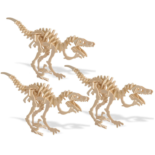 3PK Heebie Jeebies 32cm Wood Velociraptor Toy Kit Dinosaur Small 6y+