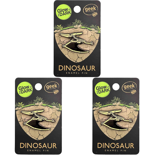 3PK Geek Culture Dinosaur Skeleton Glow Enamel Pin - Pteranodon