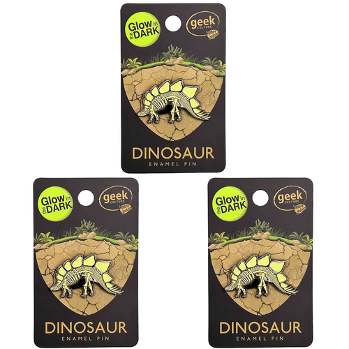 3PK Geek Culture Dinosaur Skeleton Glow Enamel Pin - Stegosaurus