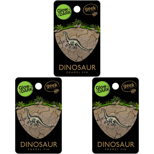 3PK Geek Culture Dinosaur Skeleton Glow Enamel Pin - Brachiosaurus