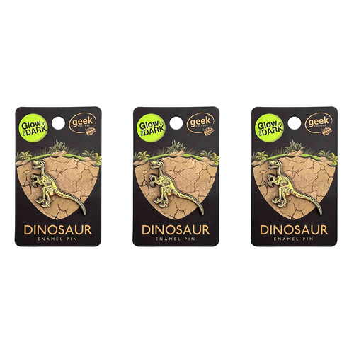 3PK Geek Culture Dinosaur Skeleton Glow Enamel Pin - Velociraptor