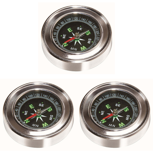 3PK Heebie Jeebies Stainless Steel Pocket Dial Compass 2.5