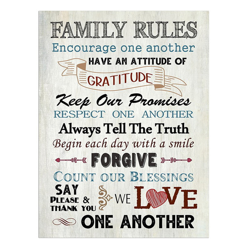 Family Rules Hanging Iron Sign Plaque 30x40cm Rectangle