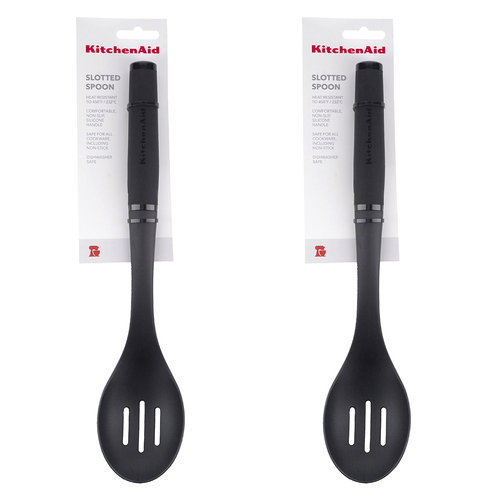 2PK KitchenAid Nylon Soft Touch Slotted Spoon - Black