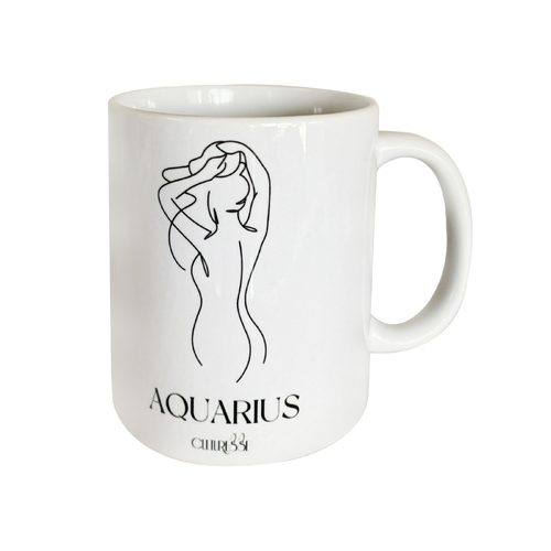 Culturesse She Is Aquarius Zodiac Ceramic Muse Mug - White/Black