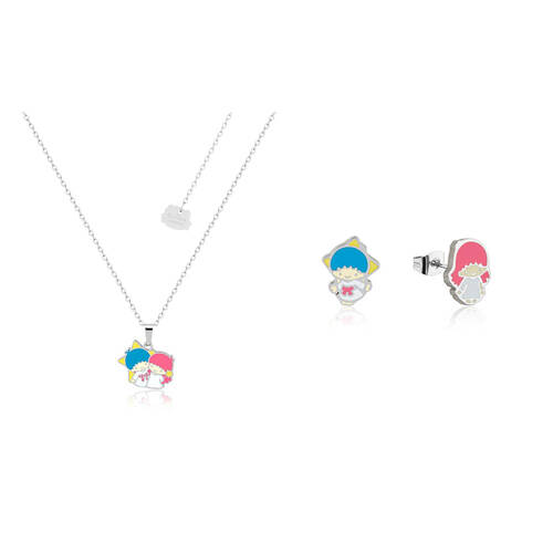 2pc Couture Kingdom Sanrio Little Twin Stars Necklace & Stud Earrings Silver