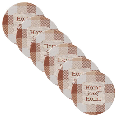 6PK Splosh Home Sweet Home Gingham Ceramic Coaster 11cm