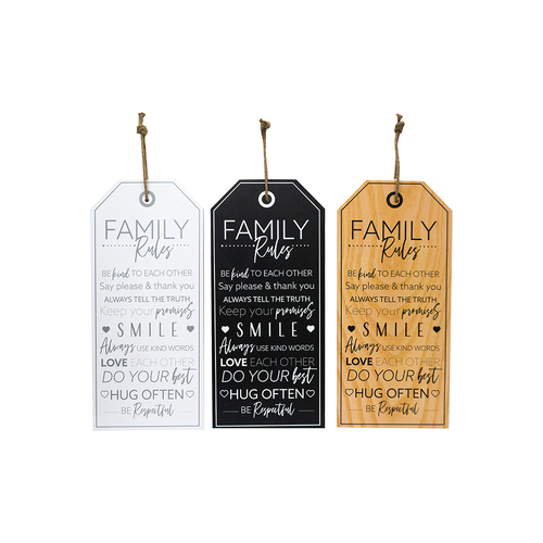 3PK Unigift Family Rules 22x55cm Plaque Assorted Home Wall Art