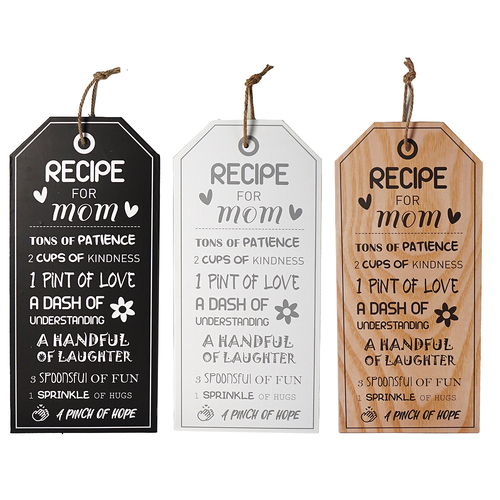 3PK Unigift Recipe For Mom Plaque 25x55cm Assorted Home Wall Art