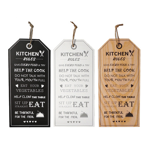 3PK Unigift Kitchen Rules Plaque 22x55cm Assorted Home Wall Art