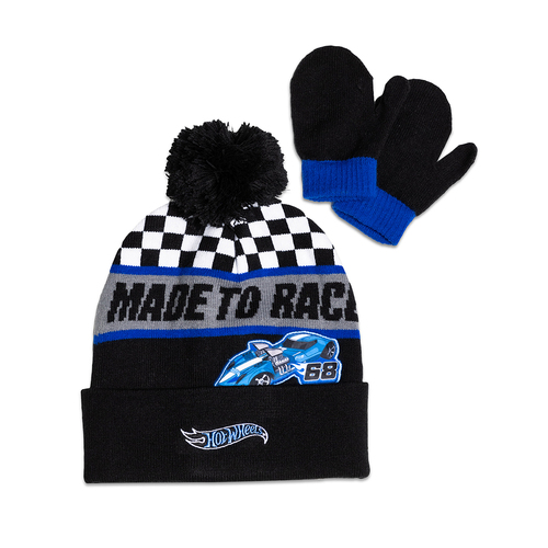 Hot-Wheels Mattel Kids/Children Beanie & Mittens - Blue