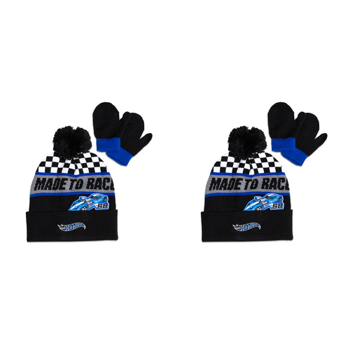 2PK Hot-Wheels Mattel Kids/Children Beanie & Mittens - Blue