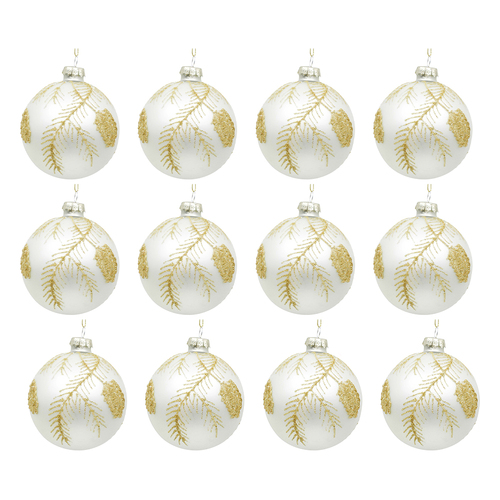 12PK LVD Glass Bauble Botanical Seasonal Christmas Decoration