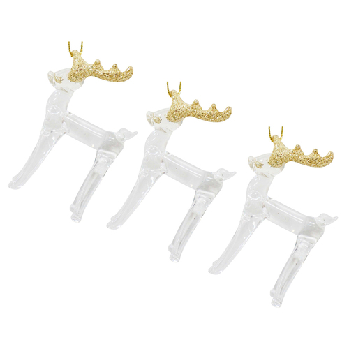 3PK LVD Glass Reindeer Hanging Ornament Home Decor 7cm