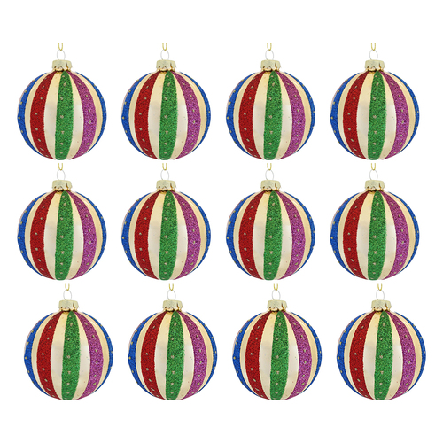 12PK LVD Glass Bauble Holiday Seasonal Christmas Decoration