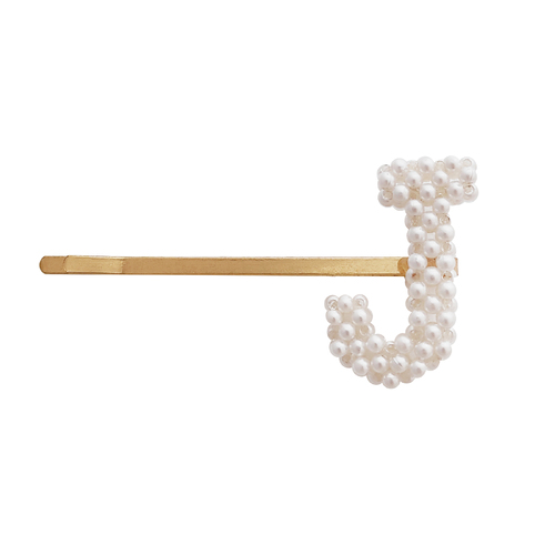 Culturesse The Pearly Alloy 6.5cm Letter J Hair Clip - Pearl