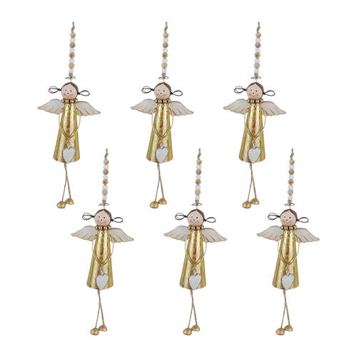 6PK LVD Hanging Angel Metal Ornament Home Decor Gold 19.5cm