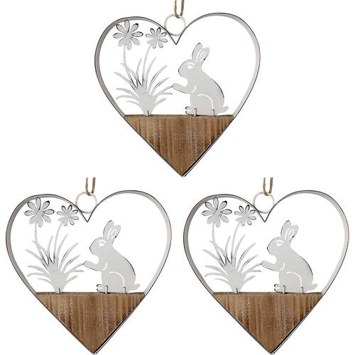 3PK LVD Hanging Heart Rabbit Daisy Home/Garden Decor 14.5x14.5cm