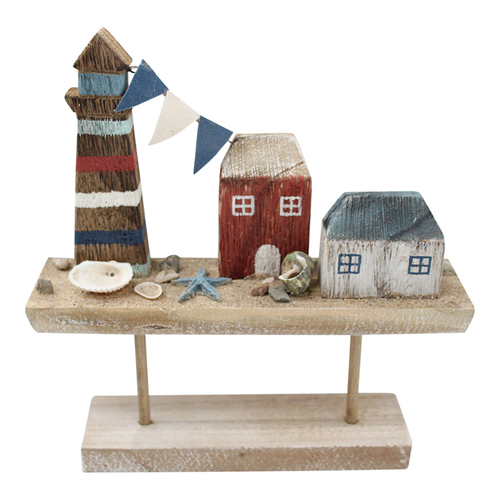 LVD Metal/Wood 20.5cm Ornament Boat/Huts Home/Office Decor