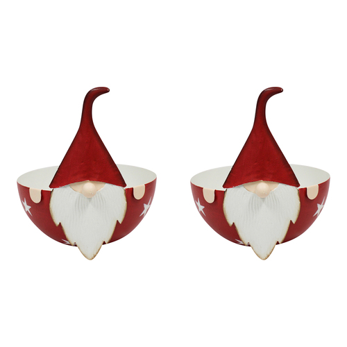 2PK LVD 16x15cm Metal Gnome Bowl Home/Living Room Decor - Red