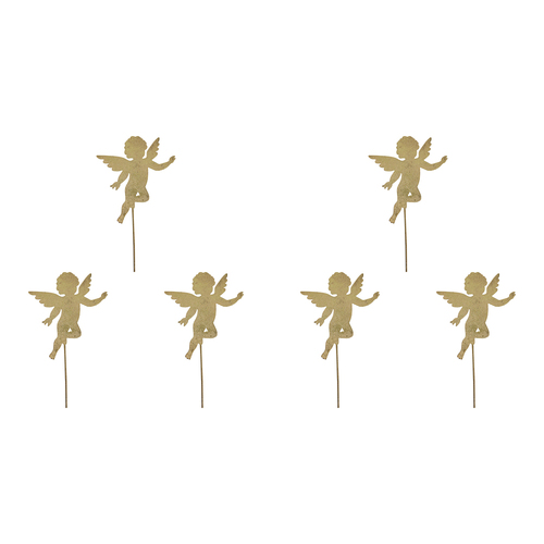 6PK LVD 48x13cm Metal Pot Stake Cherub Home Xmas Decor - Gold