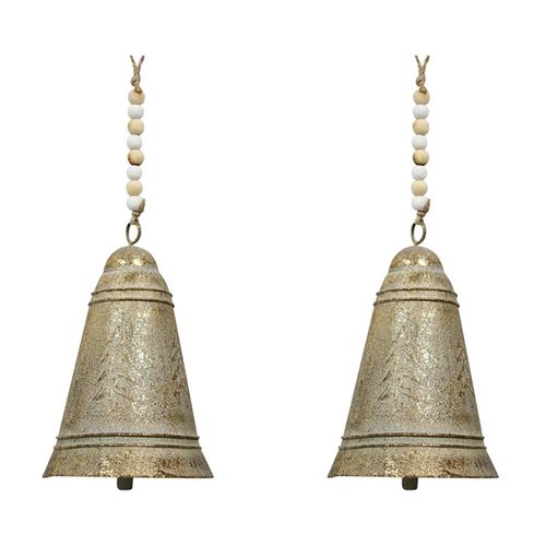 2PK LVD Metal Bell Small Leaf Hanging Ornament 11.5cm - Gold