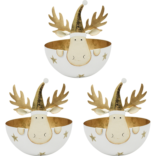 3PK LVD 11x11cm Metal Reindeer Bowl Small Home/Living Room Decor