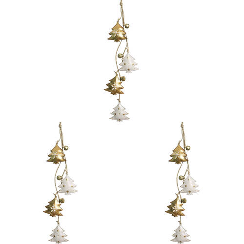 3PK LVD Hanging Tree Cluster Metal/Beads Ornament Decor 40cm Gold