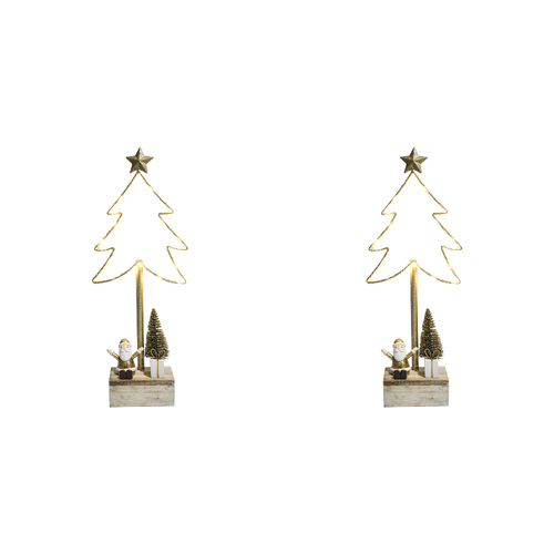 2PK LVD Metal/MDF Santa Tall Xmas Tree w/ Led 39cm - Gold