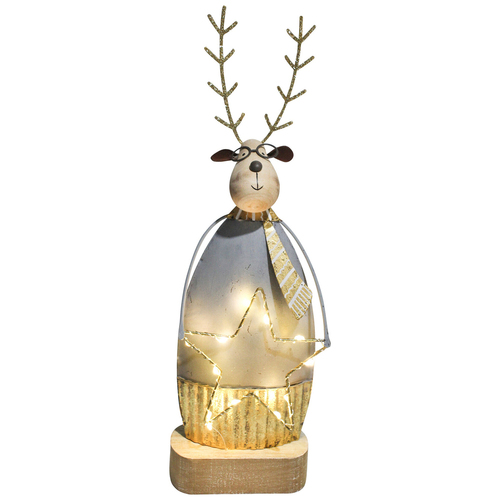 LVD Metal/MDF Rustic Reindeer w/ Star Light 31x10.5cm