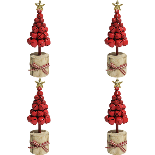 4PK LVD 22x7cm Metal Xmas Tree Bell Home Display Decor - Red