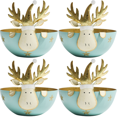 4PK LVD 15x15cm Metal Rudolf Bowl Large Home Xmas Decor - Aqua