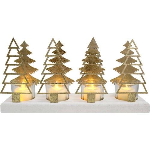 LVD 15x30cm Metal/MDF Xmas 4 Tree Candle Holder Home Decor