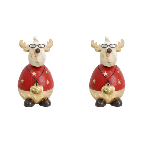 2PK LVD 6x11cm Wood Buster Deer Small Home/Living Room Decor - Red