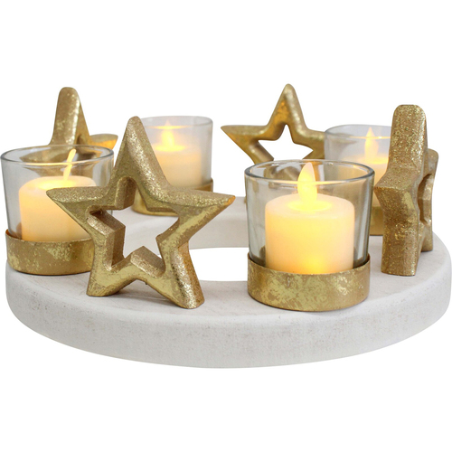 LVD 21x21cm Wooden 4 Star Candle Holder Medium Home Decor