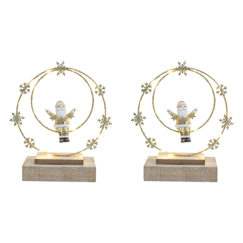 2PK LVD 22x37cm Metal/Wood LED Santa Ring Stars Home Decor - Gold 