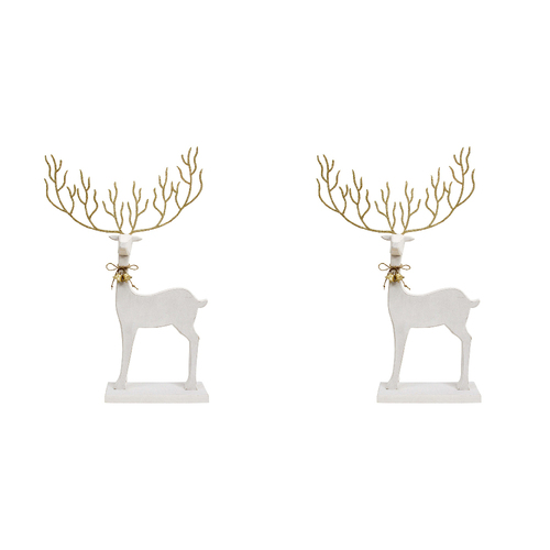 2PK LVD Wooden Mystical Reindeer Christmas Decoration Large - White/Gold