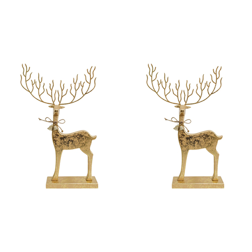 2PK LVD 22x37cm Wooden Mystical Reindeer Foil Home Decor - Gold 