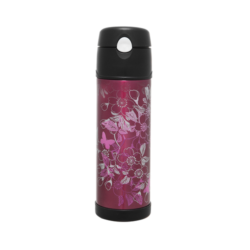 Thermos Vacuum Insulated Hydration Bottle with Straw Floral Magenta 530ml