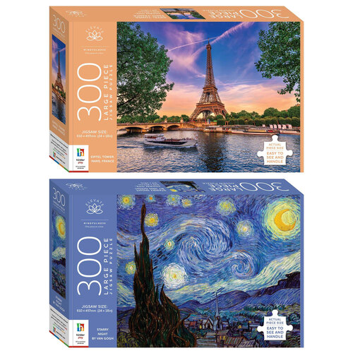 300pc Elevate Eiffel Tower Paris and 300pc Starry Night by Van Gogh Puzzle Set