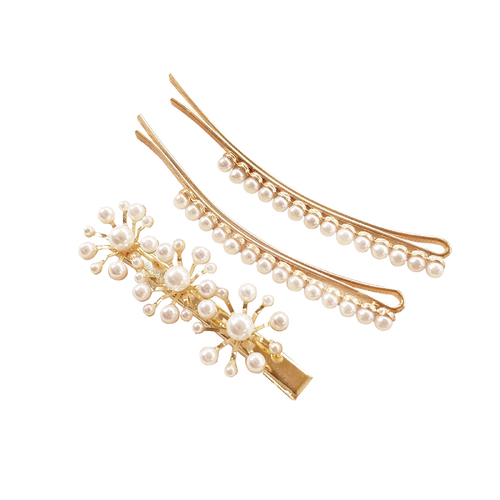 3pc Culturesse Luna 6cm Vintage Pearly Barrette Clip Set - Gold