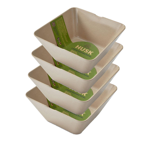 4PK EcoSouLife Reusable Rice Husk Small Square Bowl 600ml - Beige