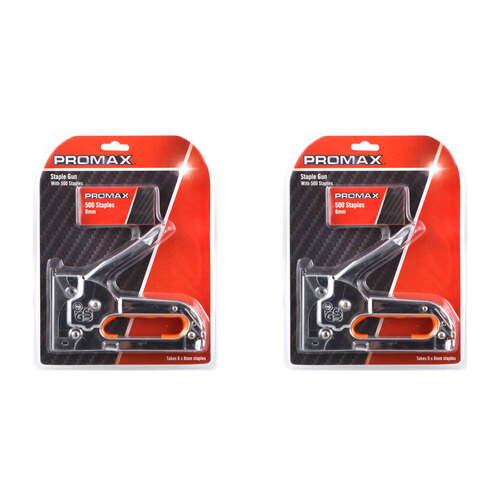 2PK Promax Staple Gun Heavy Duty w/ 500 Staples 25x15cm