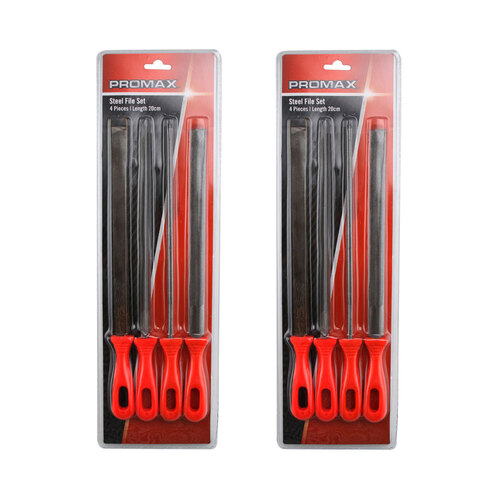 2x 4pc Promax Steel File Set Outdoor Camping Equipment 20cm Red/Silver