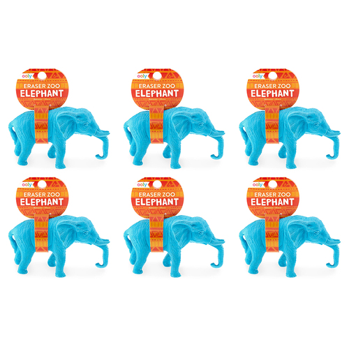 6PK Ooly Zoo Elephant Pencil Eraser Stationery Set Kids 6y+ Blue