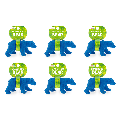 6PK Ooly Zoo Bear Pencil Eraser Stationery Set Kids 6y+ Blue