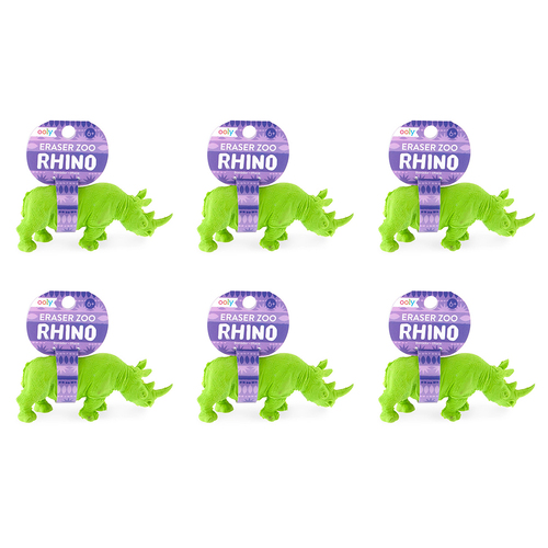 6PK Ooly Zoo Rhino Pencil Eraser Stationery Set Kids 6y+ Green