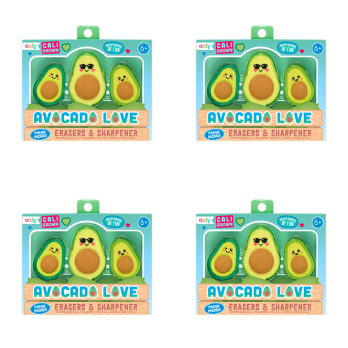 4x 3pc Ooly Avocado  Eraser & Sharpener Stationery Set Kids 6y+