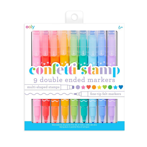 9pc Ooly Double-Ended Coloured Marker Pens - Confetti Stamp 6y+