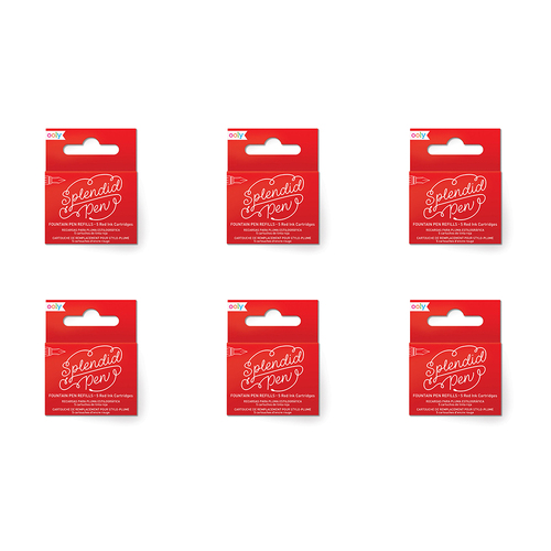 6x 5pc Ooly Splendid Fountain Pen Refill Ink Cartridges - Red